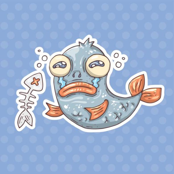 cartoon crying fish. vector illustration for web and print.