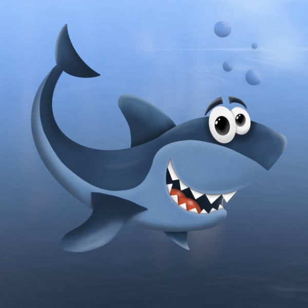 cartoon shark in the sea, character design, illustration