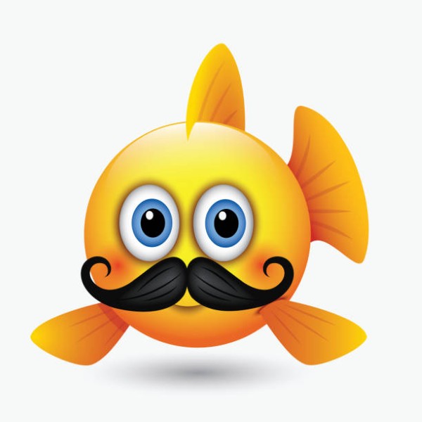 Cute fish emoticon with mustache, emoji, smiley