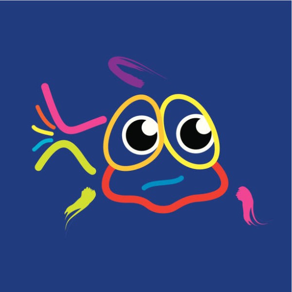 Simple colourful line art of a happy fish.