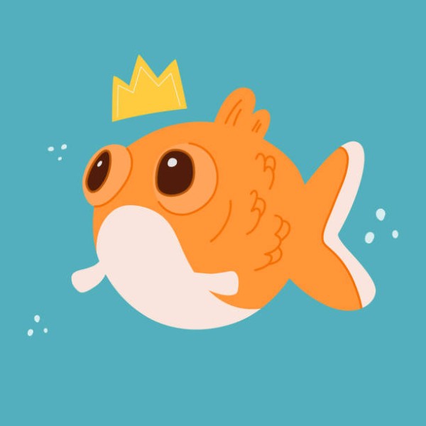 A friendly cartoon goldfish and gold fish character. Vector illustration