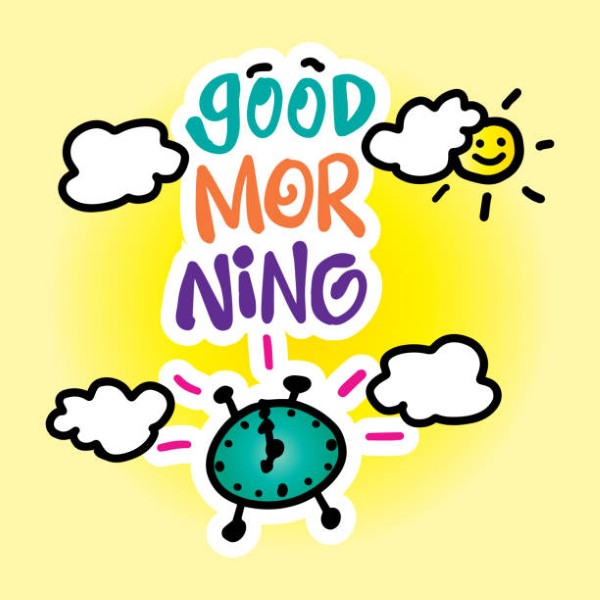Good morning lettering decorative background. Greeting card design.