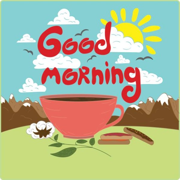 good morning greeting card on nature background.