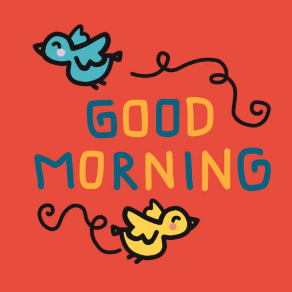 Good morning word and bird cartoon doodle illustration