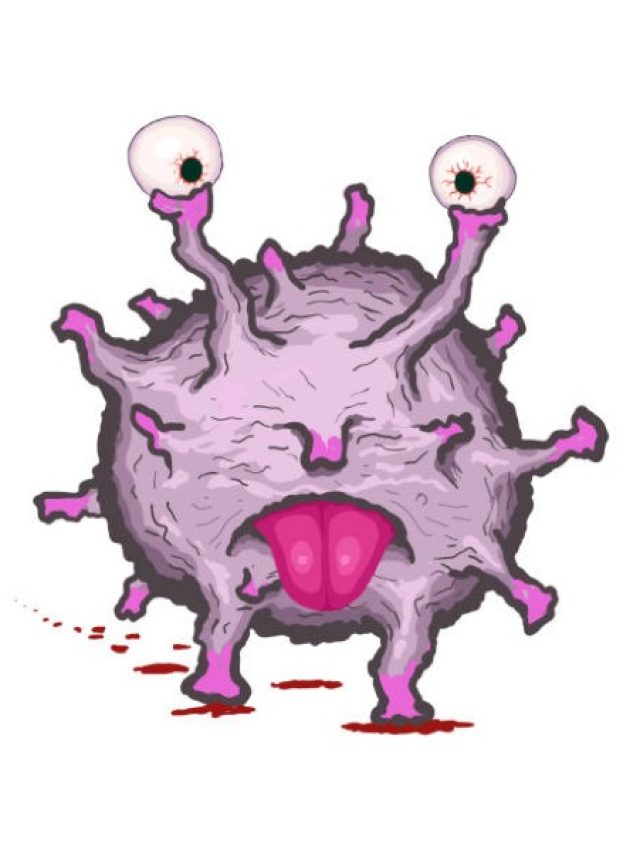 Coronavirus shows tongue. Cartoon style EPS vector illustration.
