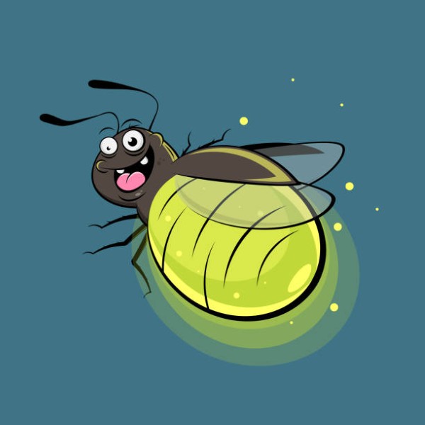 funny illustration of a glowing cartoon firefly