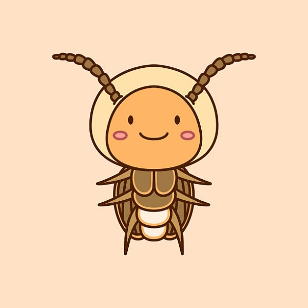 A cute cartoon firefly lady is standing.