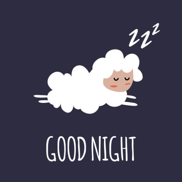 Cute lamb in cartoon style is sleeping. Good night wishes.