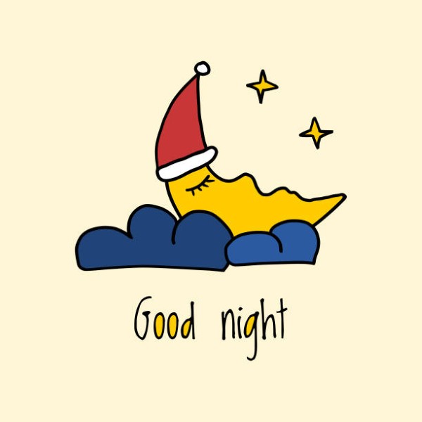 Sleeping moon cartoon card concept with good night text.