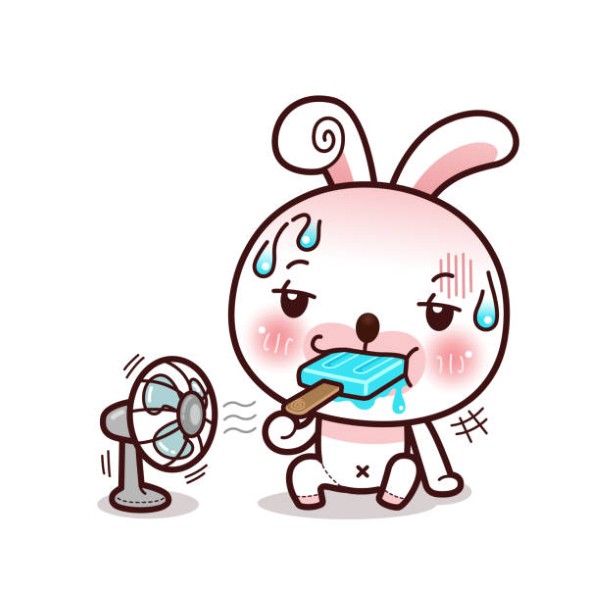 Little Rabbit with Ice Cream Bar, In Summer, Kawaii Cartoon Style
