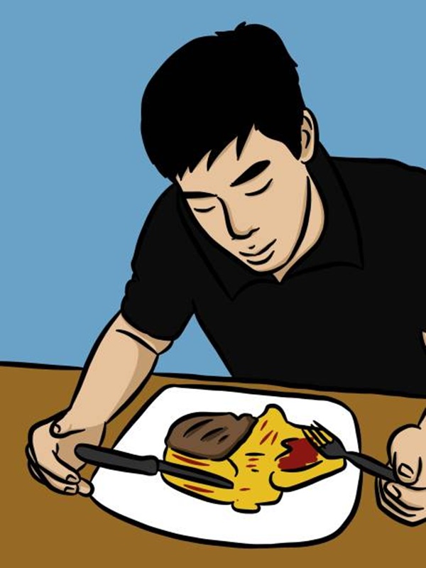 art cartoon cute man eating a food