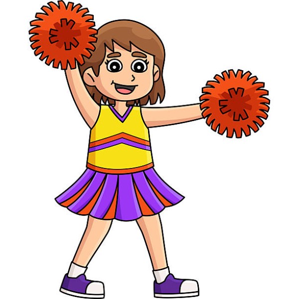 This cartoon clipart shows a Female Cheerleader doing a L Position illustration