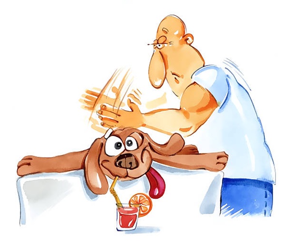 humorous illustration of dog in spa on massage humorous illustration of dog in spa on massage