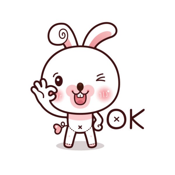 Little Bunny OK Hand Sign. Flat Design, Kawaii Cartoon Style