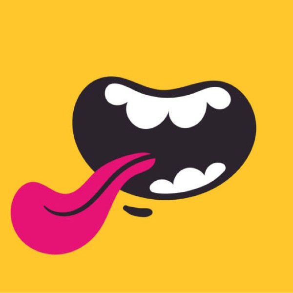 Yummy mouth with tongue isolated concept. Vector graphic design element