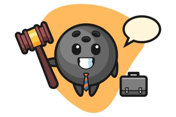 Bowling ball cartoon as a lawyer