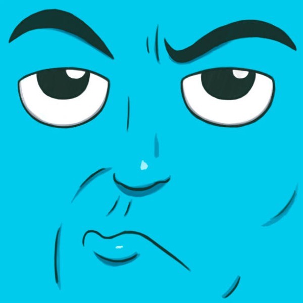Digital illustration of a suspicious face isolated in blue.
