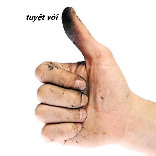 Dirty hand of a man with thumbs up