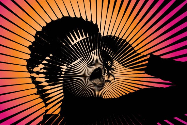 Retro vector of a young woman and virtual reality simulator
