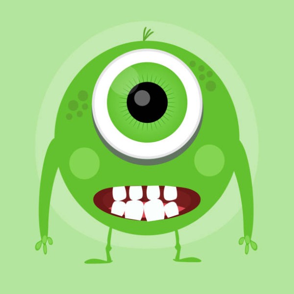 Cute Little Cartoon Monster. Green Smiling Little Monster.