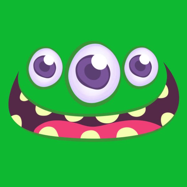 Cool cartoon monster face with three eyes. Halloween vector illustration
