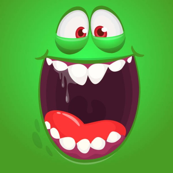 Funny cartoon monster zombie face. Vector Halloween monster square avatar