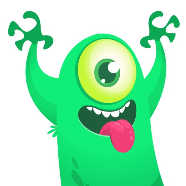 Funny cartoon monster creature with one big eye. Vector Halloween illustration.