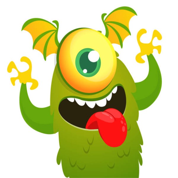 Funny cartoon monster creature with one big eye. Vector Halloween illustration.