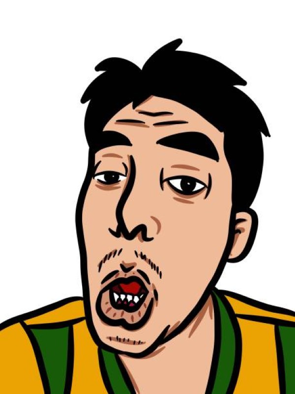 art cartoon man have funny face on background