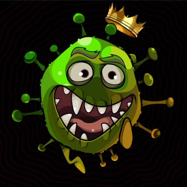 running cartoon cheerful character round monster with crown