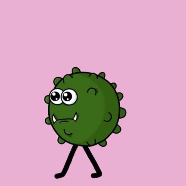 animated video cartoon Corona virus character running on pink background
