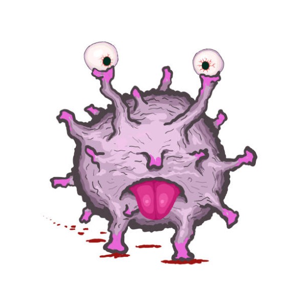 Coronavirus shows tongue. Cartoon style EPS vector illustration.