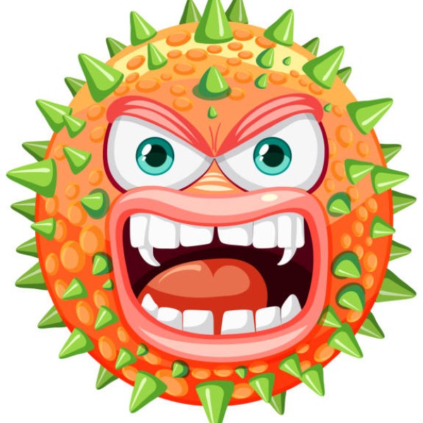 A colorful and playful cartoon character of a spiky bacteria germ virus monster