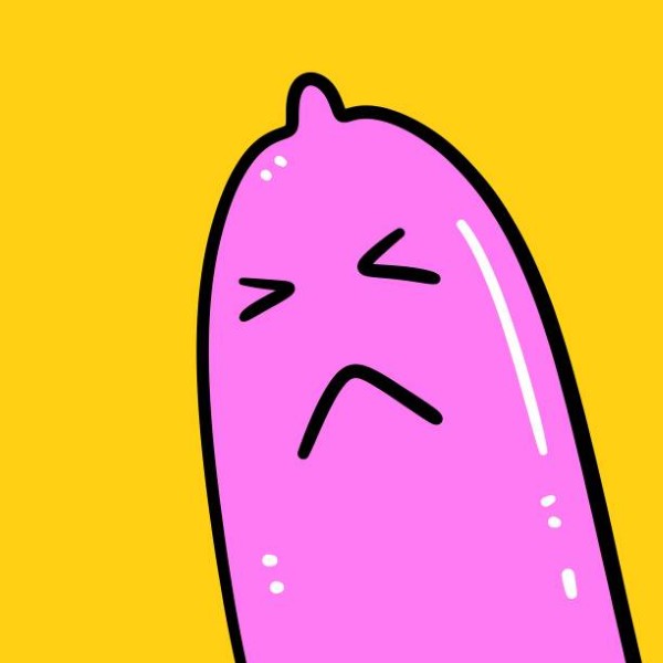 pink condom cartoon on yellow background