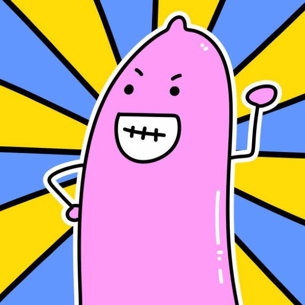 cute cartoon condom in the background