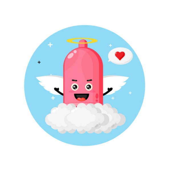 Cute condom angel flying in the sky