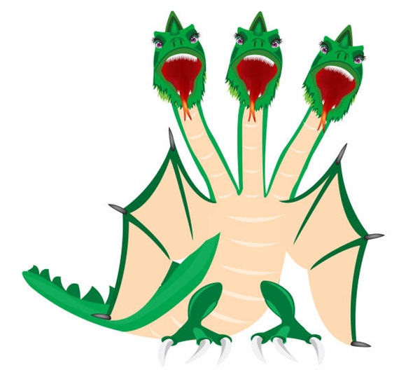 Illustration of the dragon with three heads