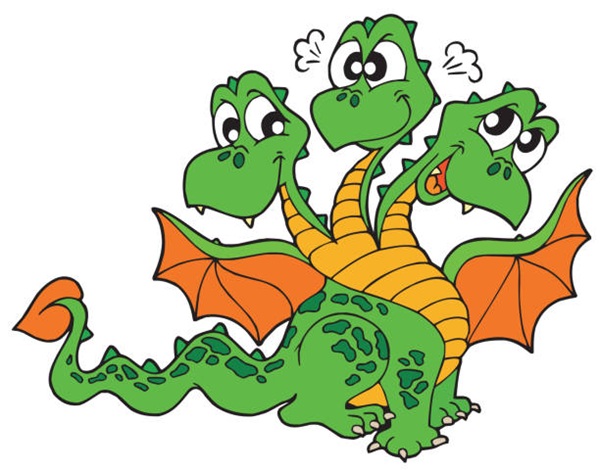 Cute three headed dragon – vector illustration.