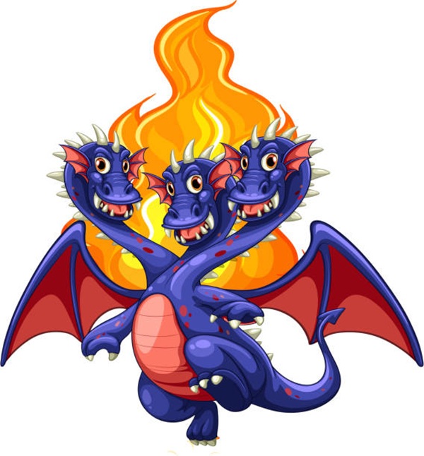 Dragon and flames on white background