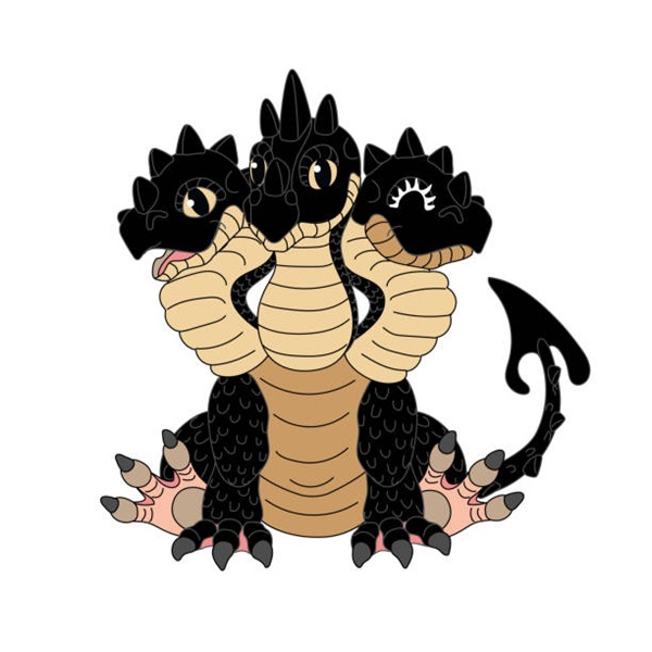 vector scandi cartoon animal clip art 3 headed red dragon