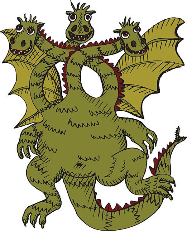 Vector illustration of three-heads dragon
