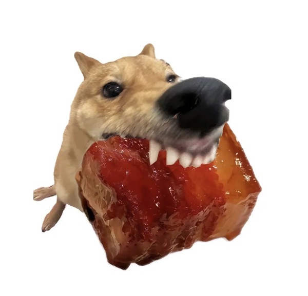 meme chó cắn miếng thịt