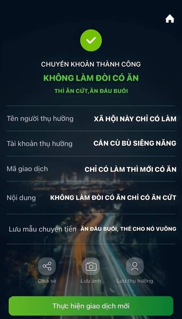 meme chuyển khoản không làm mà đòi có ăn
