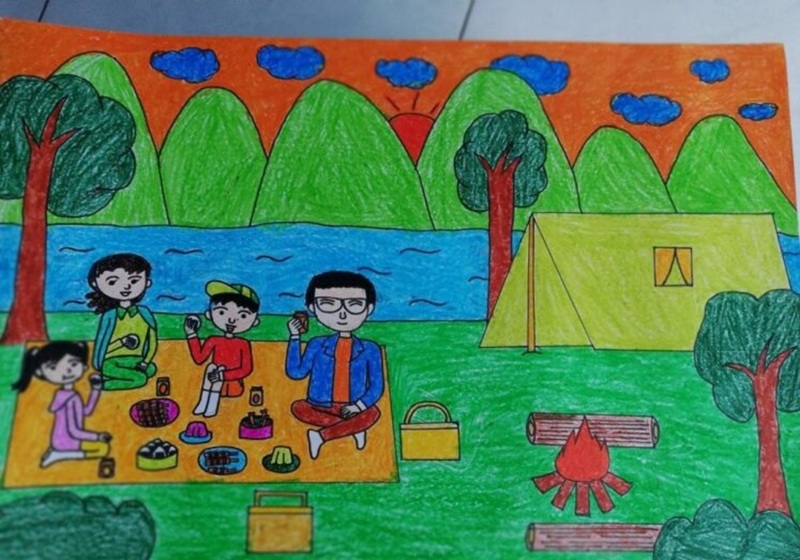 tranh vẽ gia đình 4 người đơn giản 10