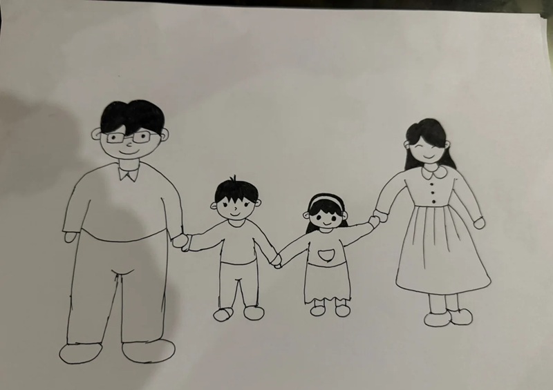 tranh vẽ gia đình 4 người đơn giản 12