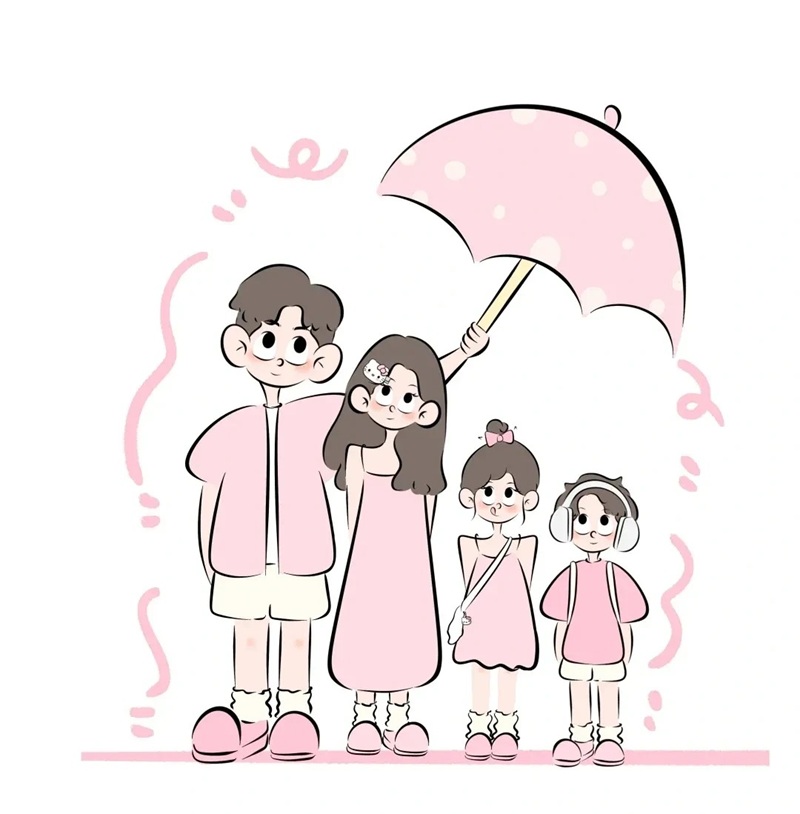 tranh vẽ gia đình 4 người đơn giản 14