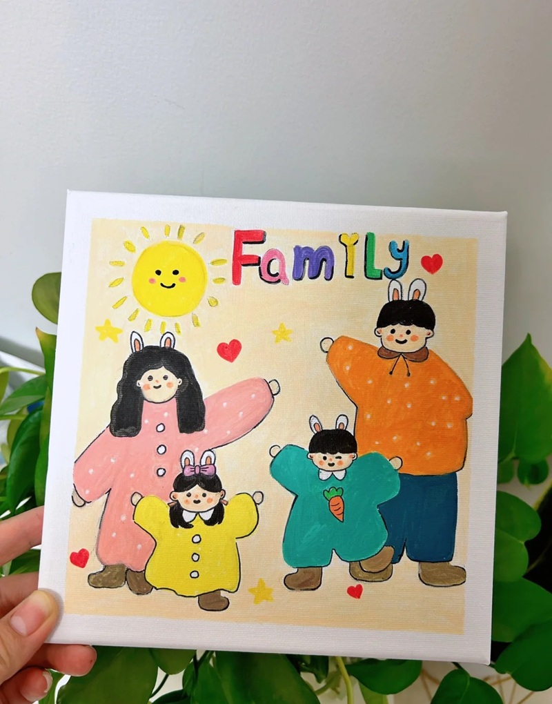 tranh vẽ gia đình 4 người đơn giản 18