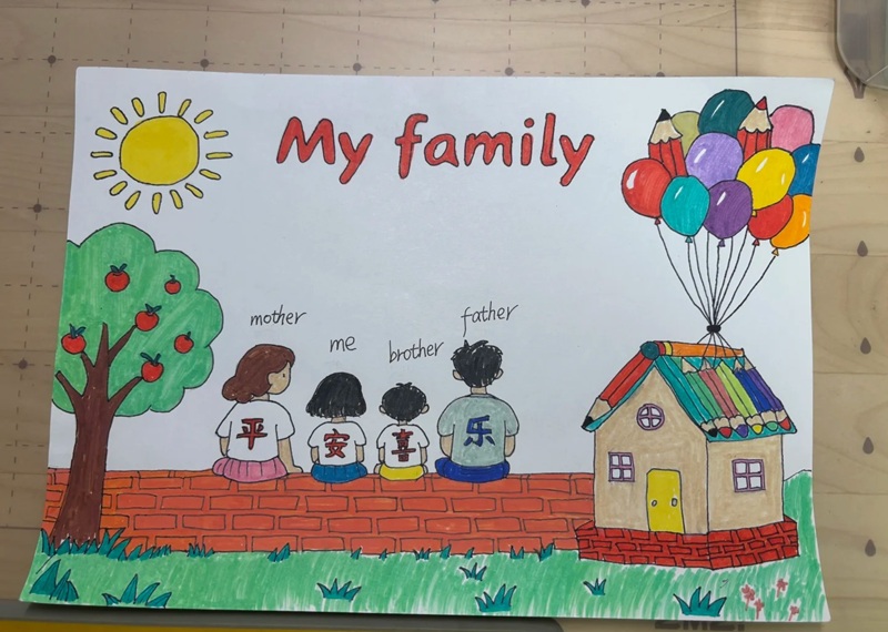 tranh vẽ gia đình 4 người đơn giản 19