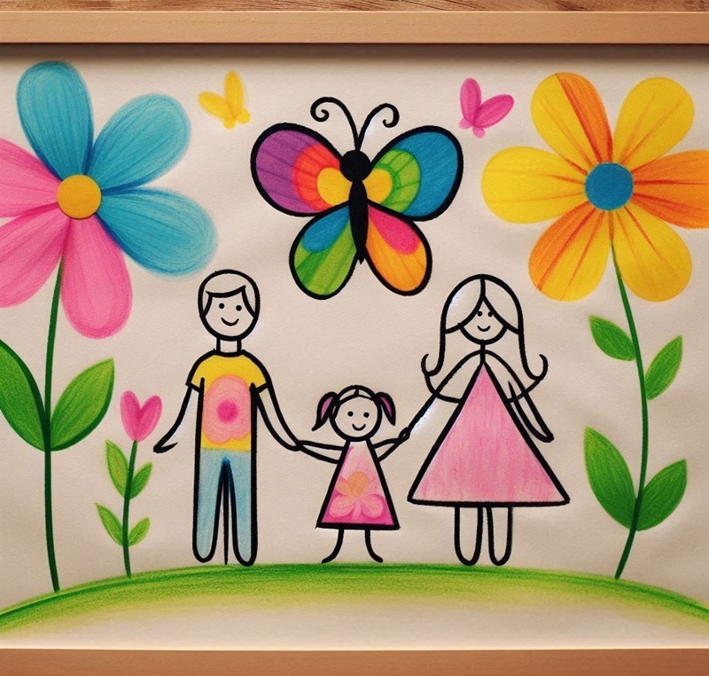 tranh vẽ gia đình 4 người đơn giản 2