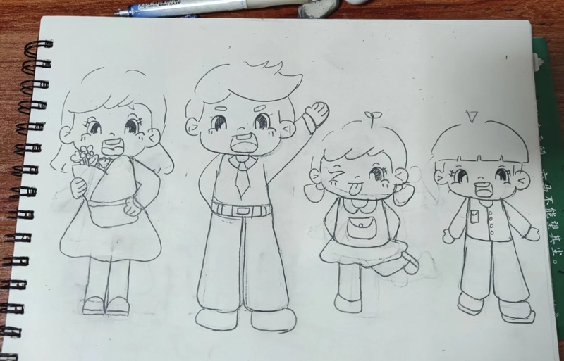 tranh vẽ gia đình 4 người đơn giản 20